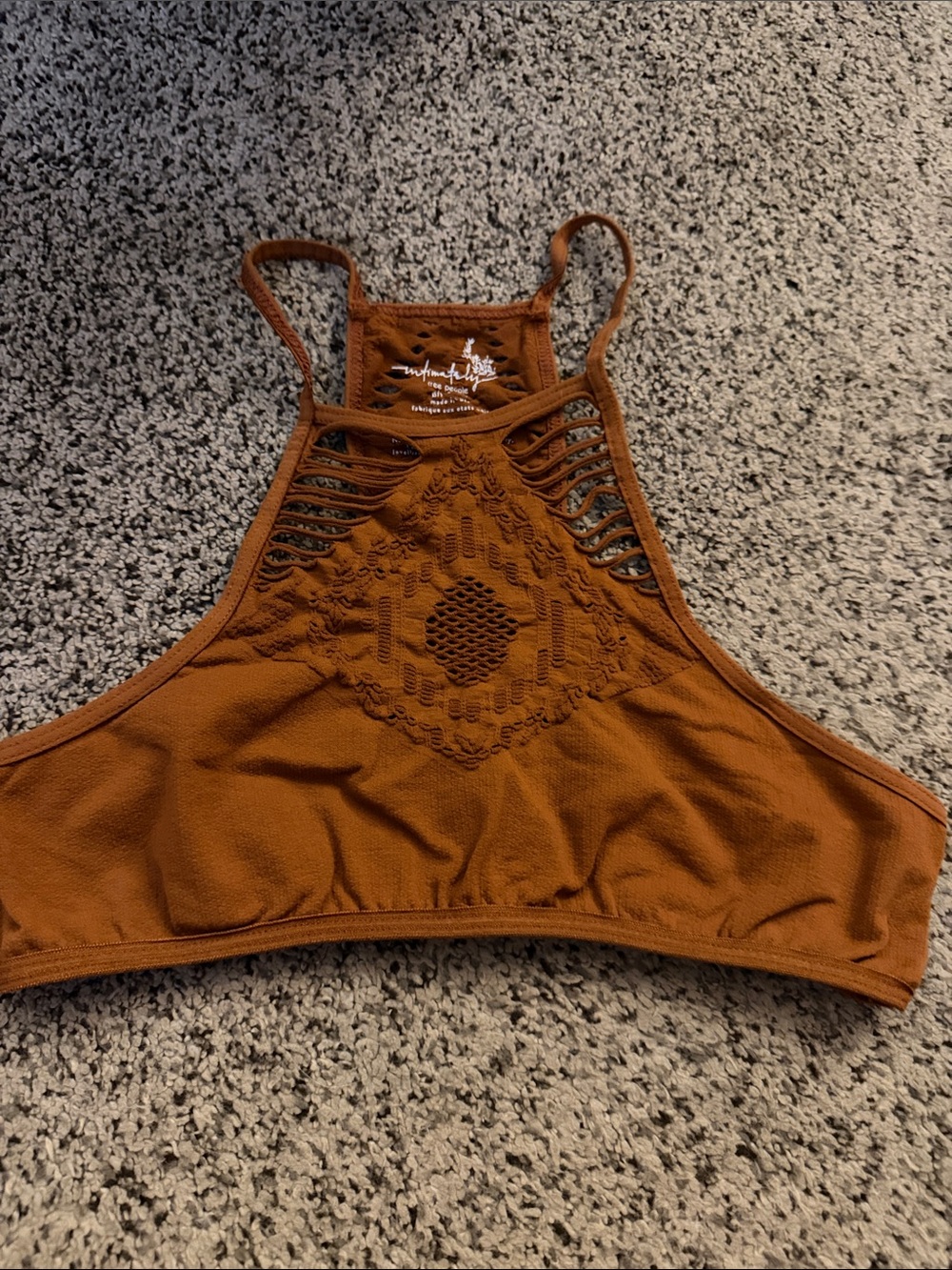 Crochet High-Neck Bralette in Rust Brown